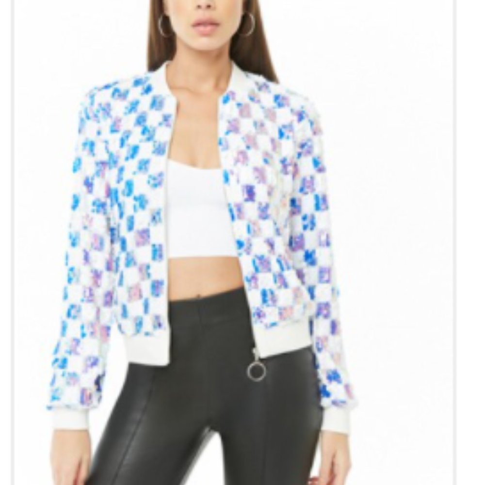Checkered Sequin Bomber Jacket